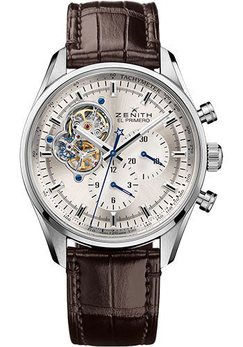 Zenith Chronomaster El Primero Open Watch - Steel - Silver Dial - Brown Alligator Strap - 03.2040.4061/01.C494