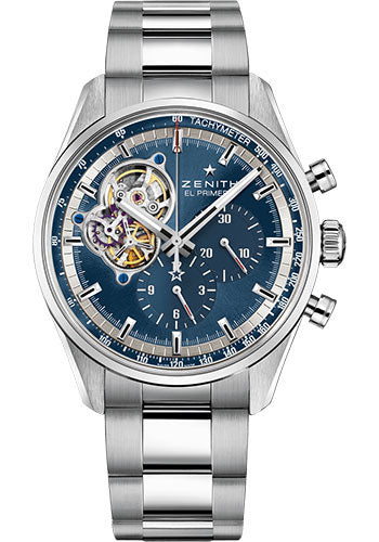 Zenith Chronomaster El Primero Open Watch - Steel - Blue Dial - Stainless Steel Bracelet - 03.20416.4061/51.M2040