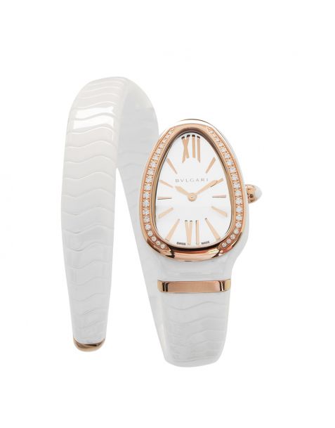 Bvlgari Serpenti Spiga Quartz White Dial Diamond Bezel Ladies Watch