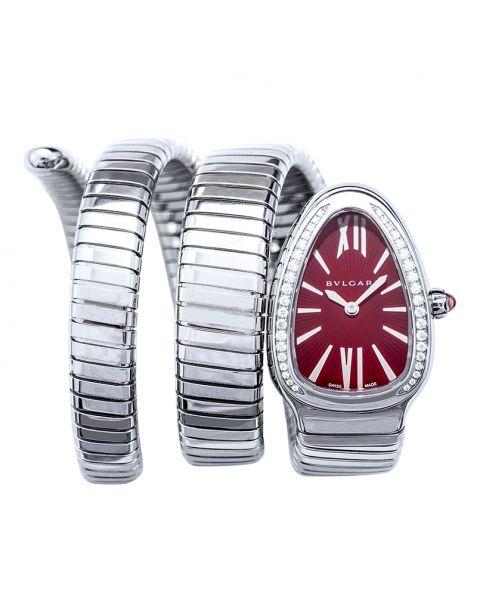 Bvlgari Serpenti Tubogas Quartz Red Lacquered Dial Diamond Ladies Watch