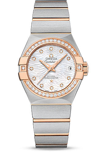 Omega Constellation Co-Axial Watch - 27 mm Steel Case - Diamond-Set 18K Red Gold Bezel - Mother-Of-Pearl Diamond Dial - 123.25.27.20.55.006