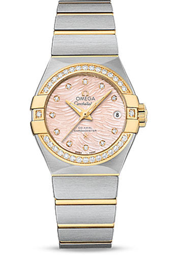 Omega Constellation Co-Axial Watch - 27 mm Steel Case - Diamond-Set Yellow Gold Bezel - Pink Mother-Of-Pearl Dial - 123.25.27.20.57.005