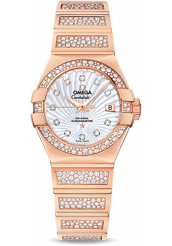 Omega Ladies Constellation Luxury Edition Watch - 27 mm Red Gold Case - Snow-Set Diamond Bezel - Mother-Of-Pearl Supernova Diamond Dial - 123.55.27.20.55.004