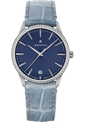 Zenith Elite Classic Watch - Steel - Diamond Bezel - Blue Dial - Blue Jean Alligator Strap - 16.3200.670/02.C832