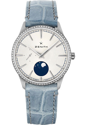 Zenith Elite Moonphase Watch - Steel - Silver Dial - Leather Strap - 16.3200.692/01.C832