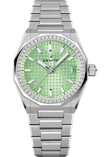 Zenith Defy Skyline 36 Watch - 36 mm Steel Case - Light Green Dial - Interchangeable Steel Bracelet - 16.9400.670/61.I001