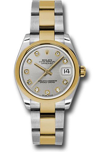 Rolex Steel and Yellow Gold Datejust 31 Watch - Domed Bezel - Silver Diamond Dial - Oyster Bracelet - 178243 sdo