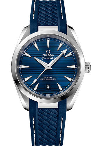 Omega Aqua Terra 150M Co-Axial Master Chronometer Watch - 38 mm Steel Case - Blue Dial - Blue Structured Rubber Strap - 220.12.38.20.03.001