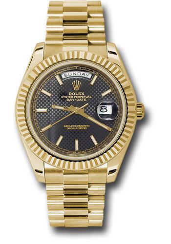 Rolex Yellow Gold Day-Date 40 Watch - Fluted Bezel - Black Diagonal Motif Index Dial - President Bracelet - 228238 bkdmip