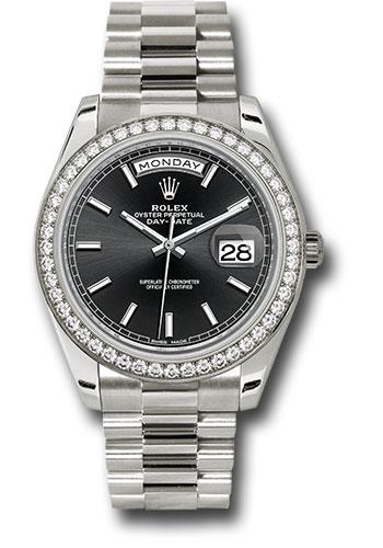 Rolex White Gold Day-Date 40 Watch -  Bezel - Black Index Dial - President Bracelet - 228349RBR bkip