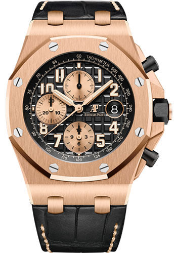 Audemars Piguet Royal Oak Offshore Selfwinding Chronograph Watch - 42mm - Pink Gold - Black Dial - Black Alligator Strap - 26470OR.OO.A002CR.02