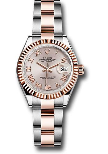 Rolex Steel and Everose Gold Rolesor Lady-Datejust 28 Watch - Fluted Bezel - Sundust Roman Dial - Oyster Bracelet - 279171 suro