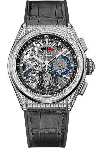 Zenith Defy El Primero 21 Watch - Titanium - Openworked Dial - Black Rubber and Alligator Strap - 32.9000.9004/78.R582