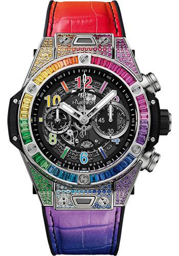 Hublot Big Bang Unico Titanium Rainbow Watch - 45 mm - Black Skeleton Dial - Black Rubber and Multicolored Leather Strap-411.NX.1117.LR.0999