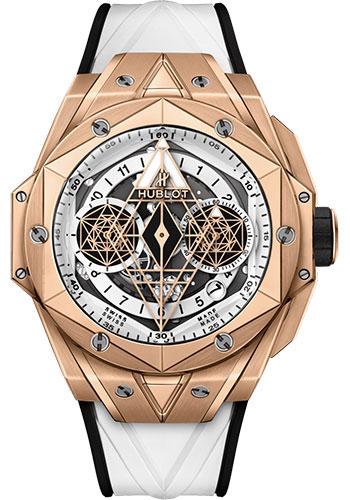 Hublot Big Bang Sang Bleu II King Gold White Watch - 45 mm - White Skeleton Dial - White and Black Rubber Strap-418.OX.2001.RX.MXM20