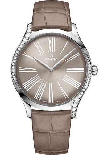 Omega De Ville Tresor Quartz Watch - 39 mm Steel Case - Taupe-Brown Dial - Taupe-Brown Leather Strap - 428.18.39.60.13.001