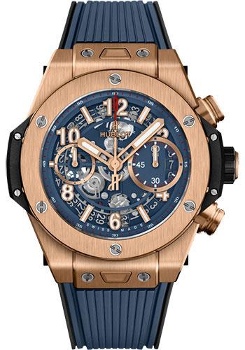 Hublot Big Bang Unico King Gold Blue Watch - 42 mm - Blue Skeleton Dial - Black and Blue Rubber Strap-441.OX.5189.RX