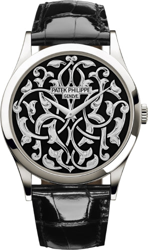 Patek Philippe Calatrava 38 mm Volutes And Arabesques Platinum Black Dial - 5088/100P-001