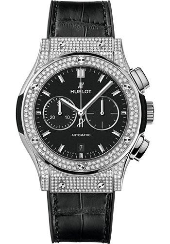 Hublot Classic Fusion Chronograph Titanium Pave Watch - 42 mm - Black Dial - Black Rubber and Leather Strap-541.NX.1171.LR.1704