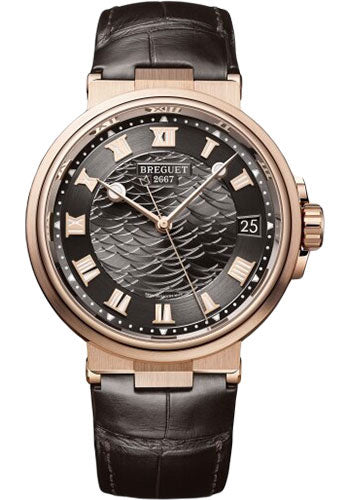 Breguet Marine 5517 - Rose Gold Case - Black Dial - Black Leather Strap - 5517BR/G3/9ZU