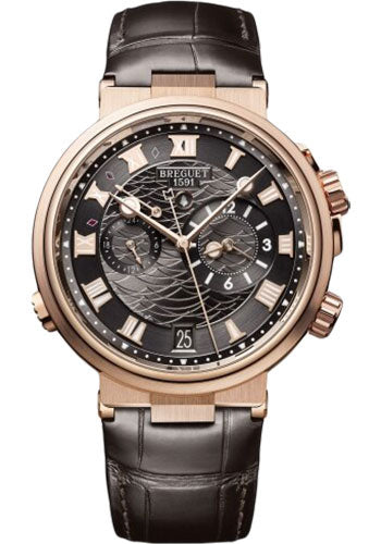 Breguet Marine Alarme Musicale 5547 - Rose Gold Case - Black Dial - Leather Strap - 5547BR/G3/9ZU