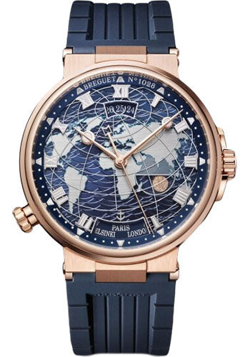 Breguet Marine Hora Mundi 5557 - Rose Gold Case - Blue Dial - Blue Rubber Strap - 5557BR/YS/5WV