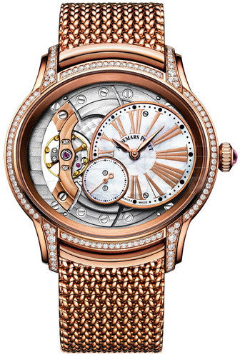 Audemars Piguet Millenary 39.5 mm Hand-Wound Diamond Set Rose Gold White Mother of Pearl Roman Dial & Bezel Rose Gold Bracelet - 77247OR.ZZ.1272OR.01