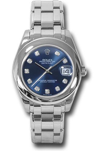 Rolex White Gold Datejust Pearlmaster 34 Watch - Domed Bezel - Blue Diamond Dial - 81209 bd