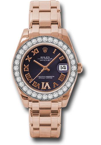 Rolex Everose Gold Datejust Pearlmaster 34 Watch - 32 Diamond Bezel - Purple Roman Dial - 81285 pudr6p