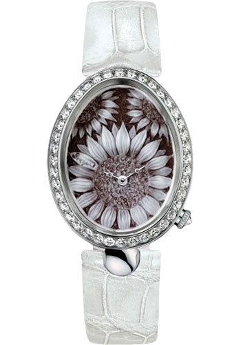 Breguet Reine de Naples 8958 - White Gold Case - Cameo Carved Out Seashell Dial - White Leather Strap - 8958BB/51/974/D00D3L