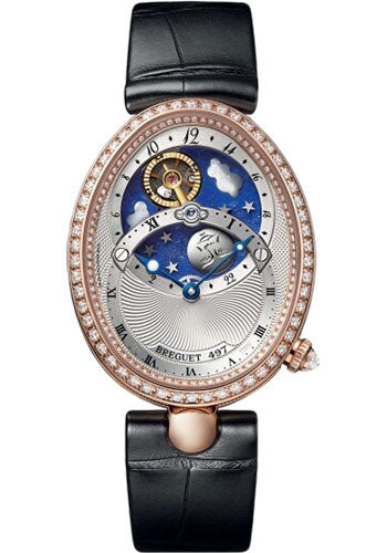 Breguet Reine de Naples Jour/Nuit 8998 - Rose Gold Case - Silver Dial - Black Leather Strap - 8998BR/11/974/D00D