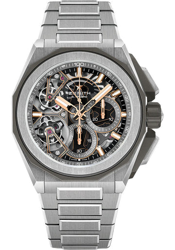 Zenith Defy Extreme Double Tourbillon Watch - 45 mm Titanium Case - Openworked Dial - Titanium Bracelet - 95.9100.9020/78.I001