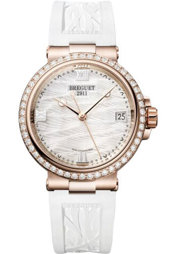 Breguet Marine Dame 9518 - Rose Gold Case - Marea Motif Mother-Of-Pearl Dial - White Rubber Strap - 9518BR/52/584/D000