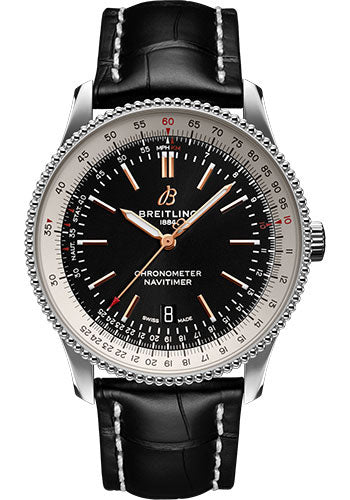 Breitling Steel Navitimer 1 Automatic 41 - Black Dial - Black Croco Strap - A17326211B1P2