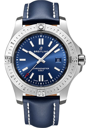 Breitling Colt Automatic Watch - Steel - Mariner Blue Dial - Blue Leather Strap - Folding Buckle - A17388101C1X3