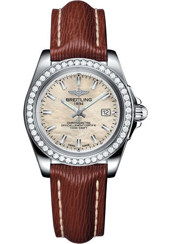 Breitling Galactic 32 Sleek Watch - Steel - Mother-Of-Pearl Dial - Brown Sahara Strap - Tang Buckle - A7133053/A800/211X/A14BA.1