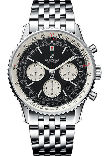 Breitling Navitimer 1 B01 Chronograph 43 Watch - Steel Case - Black Dial - Steel Pilot Bracelet - AB0121211B1A1