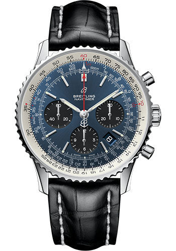 Breitling Navitimer 1 B01 Chronograph 43 Watch - Steel Case - Blue Dial - Black Croco Strap - AB0121211C1P1