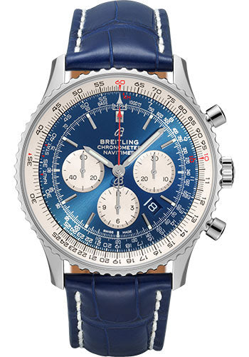 Breitling Navitimer B01 Chronograph 46 Watch - Steel - Aurora Blue Dial - Blue Croco Strap - Folding Buckle - AB0127211C1P2