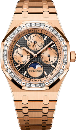 Audemars Piguet Royal Oak Perpetual Calendar Rose Pink Gold Black Dial Diamond Bezel 26614OR.ZZ.1220OR.01