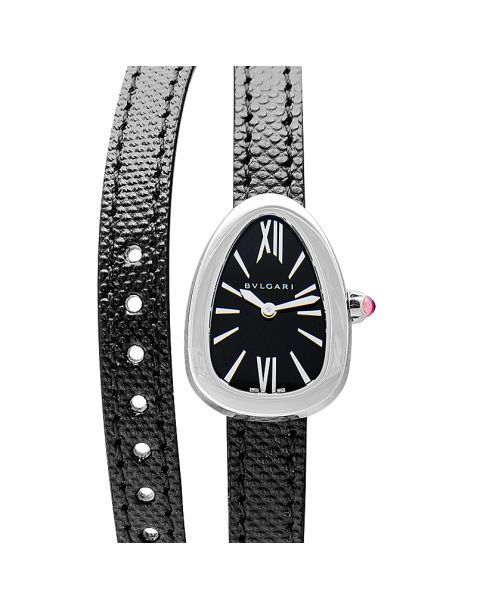 Bvlgari Serpenti Black Dial Ladies Double Wrap Leather Watch 102782