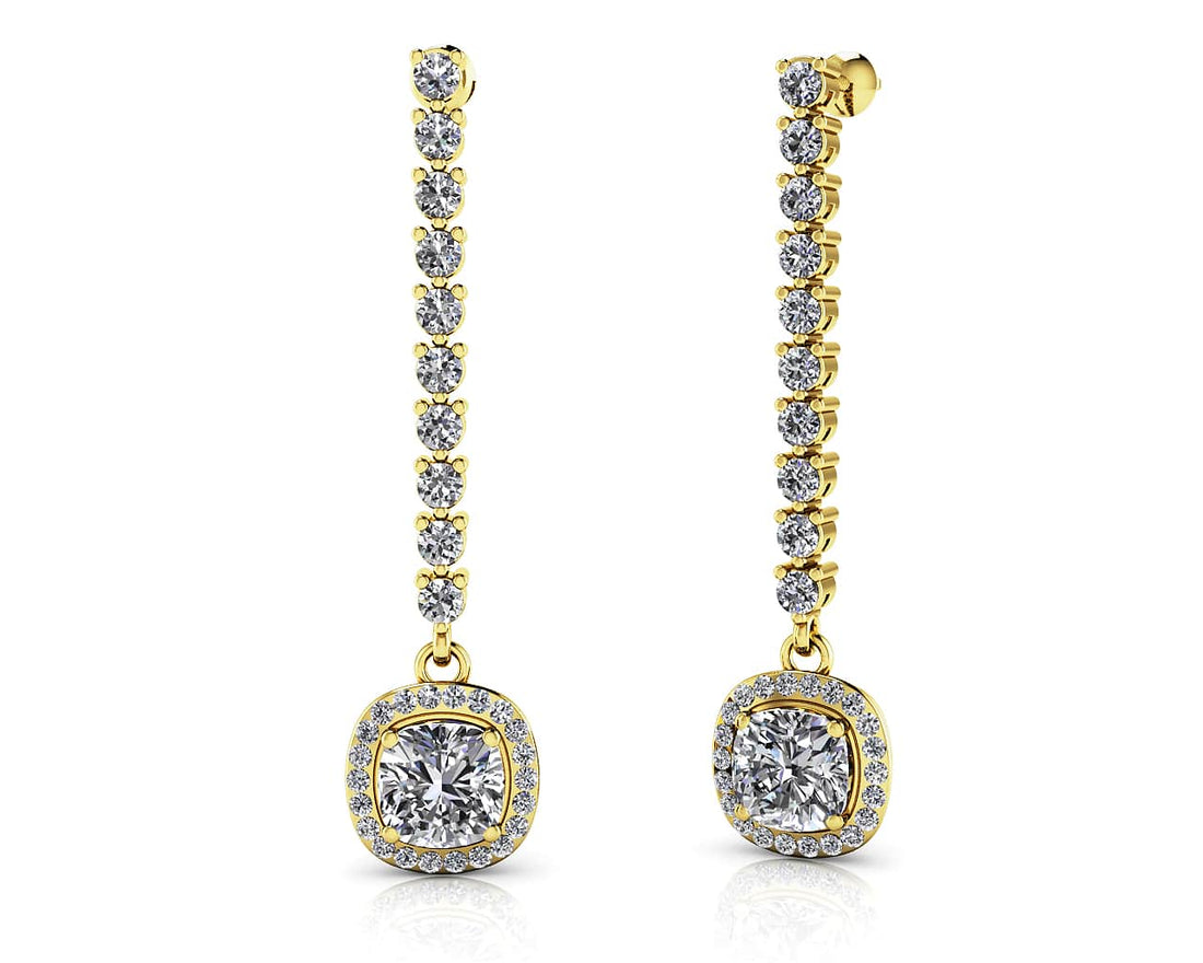 Modern Elegance Cushion Cut Diamond Drop Earrings Lab-Grown Diamond  with 4.25 ct.(finished) 1.1mm, 2.3mm, 6.5mm