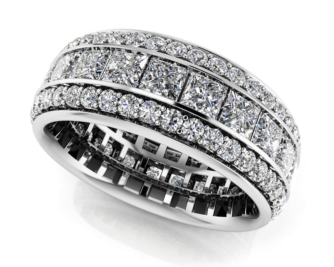 Three Row Princess And Round Eternity Band Diamond  with 3.30 ct.(finished) 1.3mm, 2.6mm