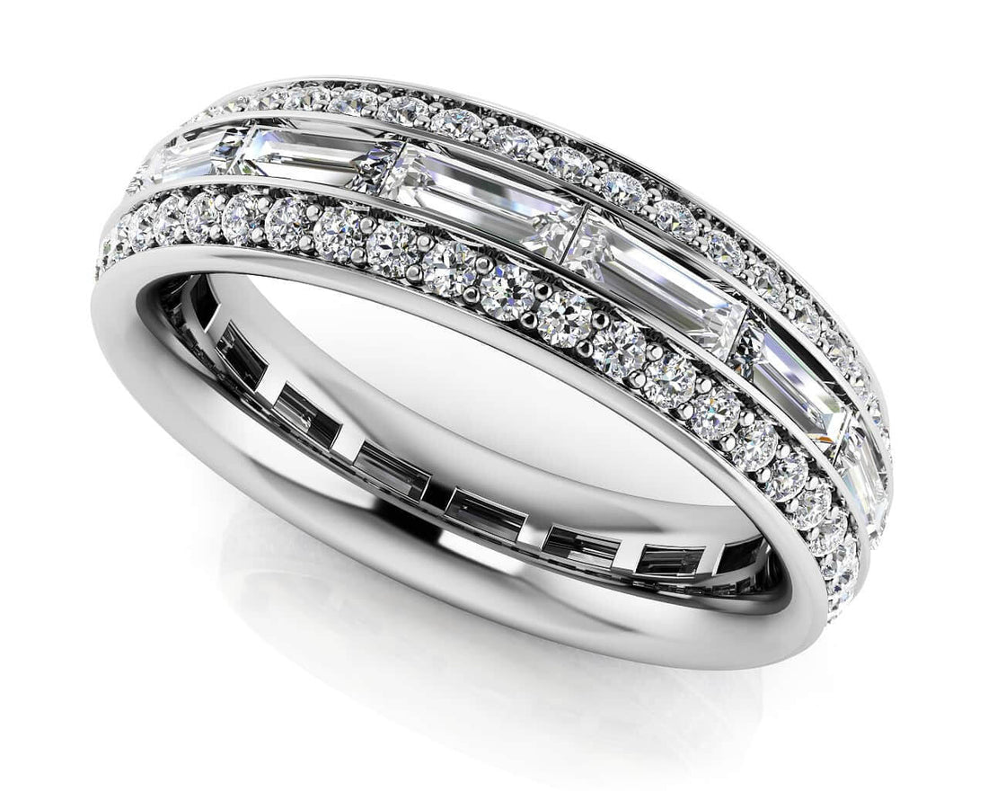 Stunning Baguette And Round Eternity Ring Lab-Grown Diamond  with 1.98 ct.(finished) 4x1.5mm, 1.1mm