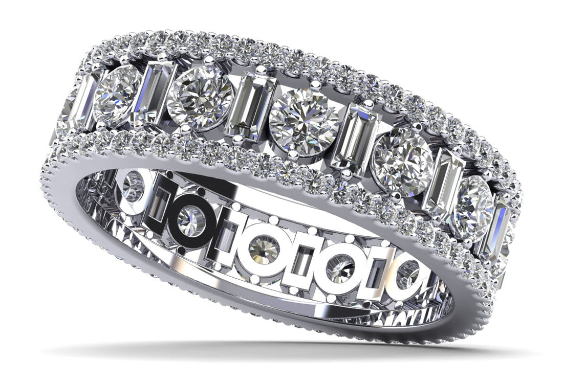 Glamorous Round and Baguette Diamond Eternity Ring Diamond  with 2.90 ct.(finished) 3x1.5mm, 1mm, 3mm