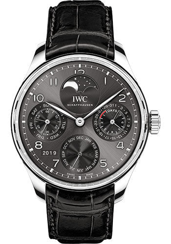 IWC Portugieser Perpetual Calendar Watch - 44.2 mm White Gold Case - Slate Dial - Black Alligator Strap - IW503301