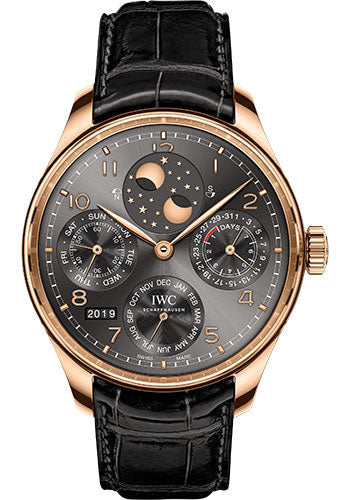 IWC Portugieser Perpetual Calendar Watch - 44.2 mm 5N Gold Case - Slate Dial - Black Alligator Strap - IW503404