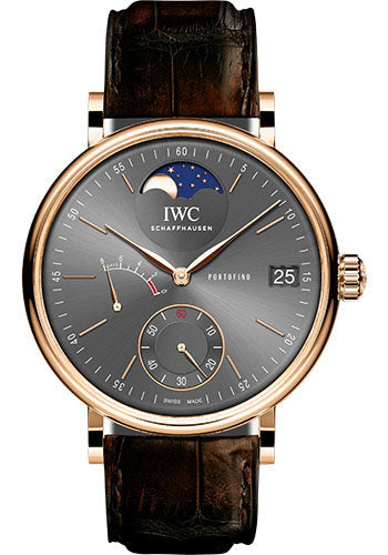 IWC Portofino Hand-Wound Moon Phase Watch - 45.0 mm 5N Gold Case - Slate-Grey Dial - Dark Brown Alligator Strap - IW516403