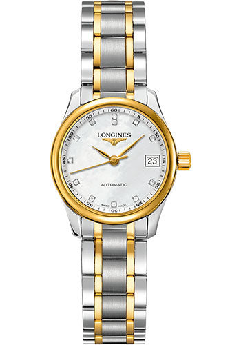 Longines Master Collection Watch - 25.5 mm Steel And Yellow Gold Cap 200 Case - White Mother-Of-Pearl Diamond Dial - Bracelet - L2.128.5.87.7