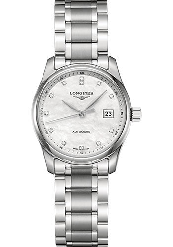 Longines Master Collection Watch - 29 mm Steel Case - White Mother-Of-Pearl Diamond Dial - Bracelet - L2.257.4.87.6